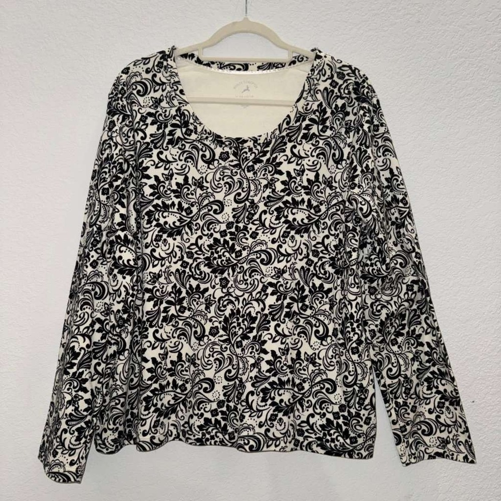 White Stag Womens Sz XL Tee Shirt Long Sleeve Floral Top Casual Work 100% Cotton